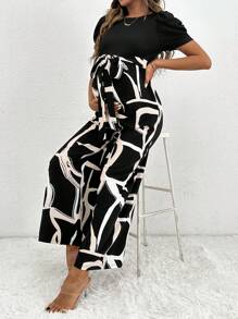 SHEIN 孕婦短袖圓領打結前拉鍊後連身裝