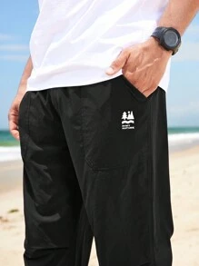 In My Nature Men Letter Graphic Drawstring Waist Outdoor Pants