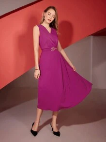 MOTF PREMIUM Robe Solide À Ourlet Enveloppant Sans Ceinture