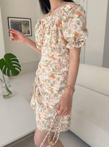 DAZY Women's Ditsy Floral Puff Sleeve Summer Dress Sundress