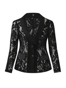 Allurite Plus Size Women'S Shawl Collar Lace Blazer Jacket Graduation,Back To School,Teacher Outfits For Women - Black - View 1