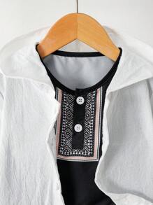 3 件套男婴印花连帽夹克套装，春夏季，保守运动休闲日常服装 - 黑色 - 查看 7
