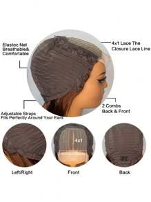 4 X 1 T-Part Lace Straight Short Colored Human Hair Wig - S4/27 - View 2