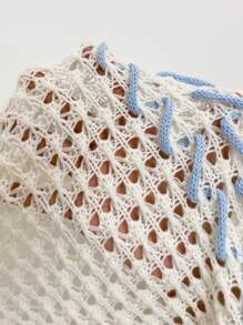 SHEIN LUNE Áo len dệt kim kiểu pointelle, buộc dây phía trước, vai rớt, thích hợp mặc mùa thu đông. - trắng - Xem 7