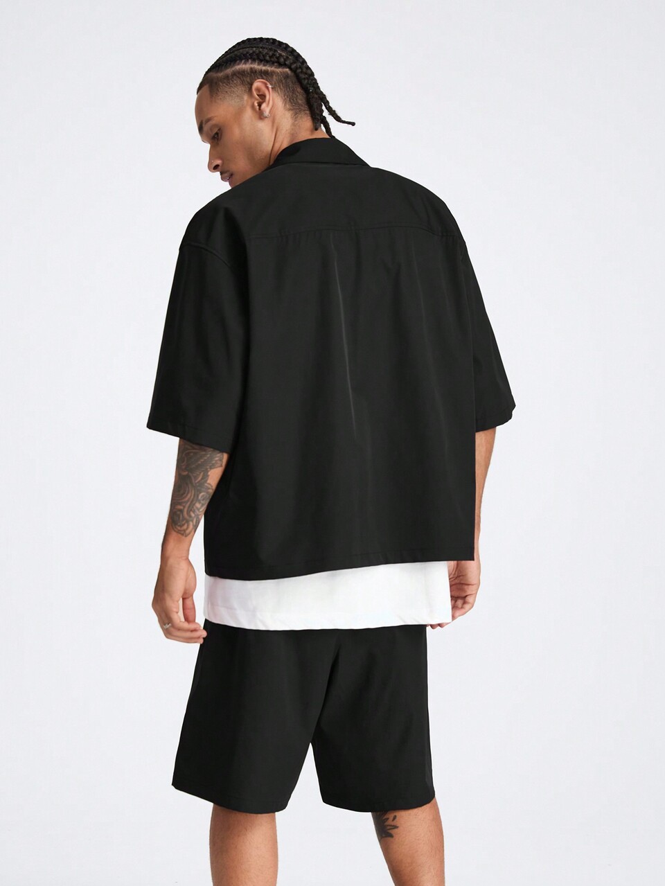 Men's Loose-Fit Short Sleeve Zipper Front Shirt Set, Suitable For Summer