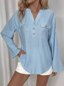 SHEIN LUNE Blusa de hombro caído con medio botón
