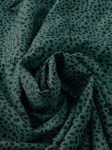 SHEIN LUNE Váy mùa hè in hoa cỡ lớn có viền nhún bèo và cổ chữ V dành cho nữ - màu xanh lá - Xem 4