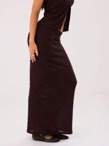 MUSERA Solid Color Maxi Skirt Elegant Summer Sexy  Party - Coffee Brown - View 6