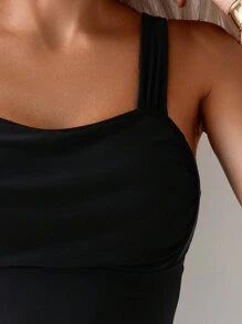 Swim Vcay Women's Solid Color Ruched Black One-Piece Swimsuit For Summer Beach, Swimwear One Piece Bathing Suit