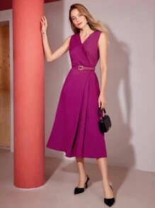 MOTF PREMIUM Robe Solide À Ourlet Enveloppant Sans Ceinture