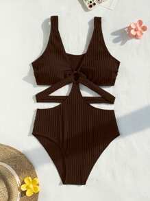 SHEIN Swim Cut Out Ring Linked One Piece Swimsuit Summer
