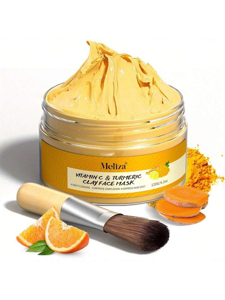 4.23 盎司维生素 C 和姜黄粘土面膜姜黄去角质面膜黑头深层清洁面膜维生素 C 去角质面膜针对大毛孔、污垢和油性皮肤的外观，是母亲节礼物的完美之选 - 金色 - 查看 9