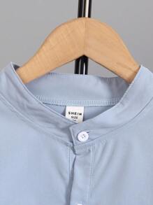 Tween Boy Solid Half Button Shirt & Shorts - Blue - View 4