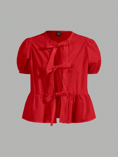 COSMINA Divertida y peculiar blusa con mangas abullonadas y lazo