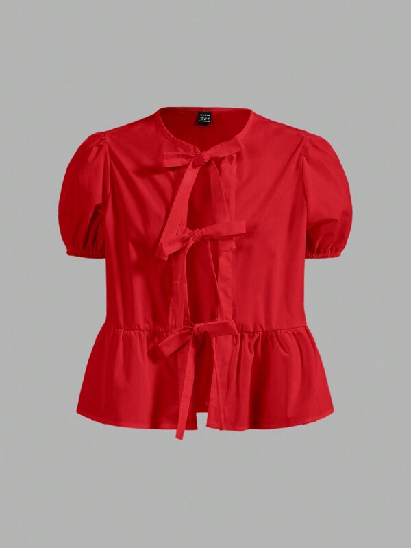 COSMINA 趣味可愛蝴蝶結泡泡袖上衣