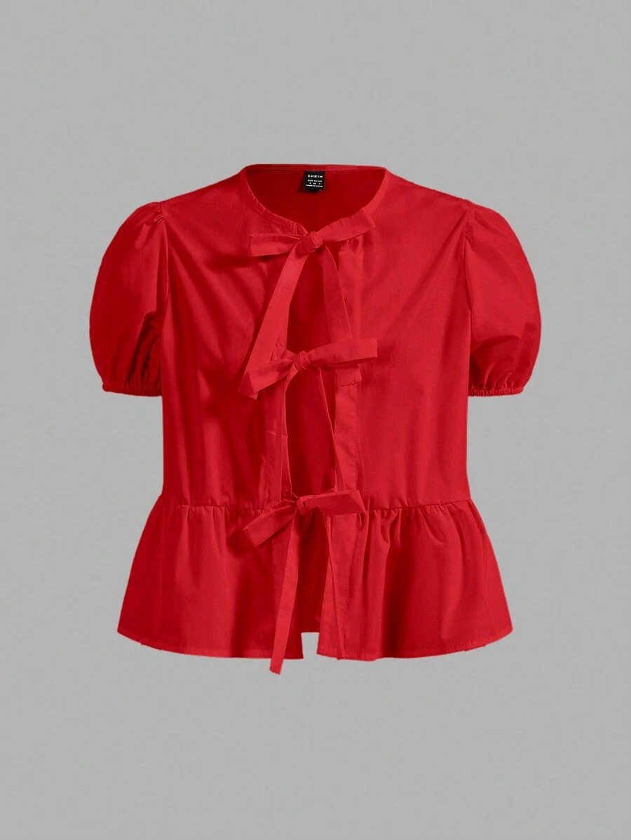 COSMINA 趣味可愛蝴蝶結泡泡袖上衣