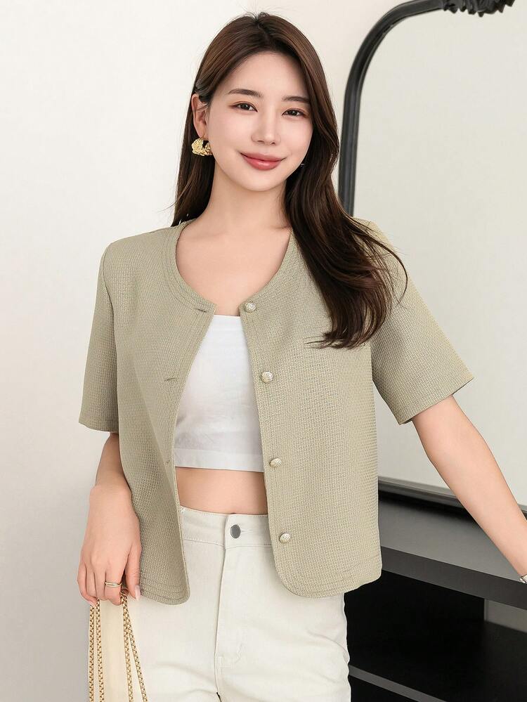 DAZY 女性休閒短袖圓領夾克，春夏款 - 薄荷綠 - 查看 1
