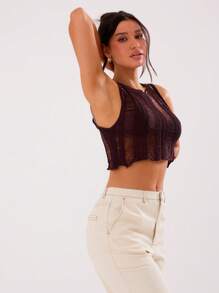 MUSERA 單肩無袖透視上衣 - 咖啡棕 - 查看 3