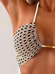 SHEIN Swim Hollow Out Halter Tie Side Bikini Set Summer - Apricot - View 4