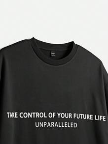 Manfinity VCAY Men's Loose Fit English Letter Printed Short Sleeve T-Shirt, Suitable For Summer