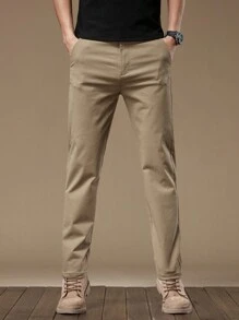Men's Straight-Leg Casual Pants, Solid Color, Versatile For Business And Daily Wear