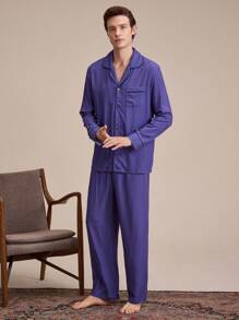 EverLounge 男式全印花鈕扣前口袋家居服套裝 - 彩色 - 查看 6