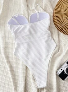 Swim SXY 纯色简约度假风格聚拢连体泳衣，无钢圈夏季 - 白色 - 查看 2