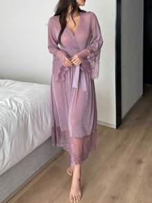 DAZY 性感蕾丝腰部收紧睡衣，搭配透明夜光材料拼布睡衣