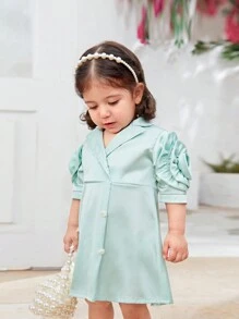 SHEIN 2024 New Fashion Baby Girls' Turn-Down Collar Short Sleeve Dress