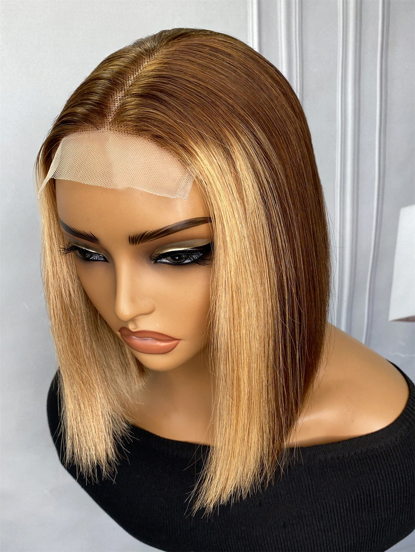 4 X 1 T-Part Lace Straight Short Colored Human Hair Wig - S4/27 - View 3