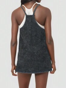 Easithlete Rochie Sportiva de dama, cu buzunare, rochie cu bretele cu efect denim, potrivita pentru tenis si golf, set 2 buc cu material anti-luminos si jambiere