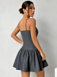 Muchica Vestido corto gris tejido para mujer para ir al trabajo - Gris - Ver 2