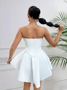 SHEIN SXY Ladies' Color-Block Strapless Asymmetrical Hem Jumpsuit With Wireless Design For Summer - White - View 4