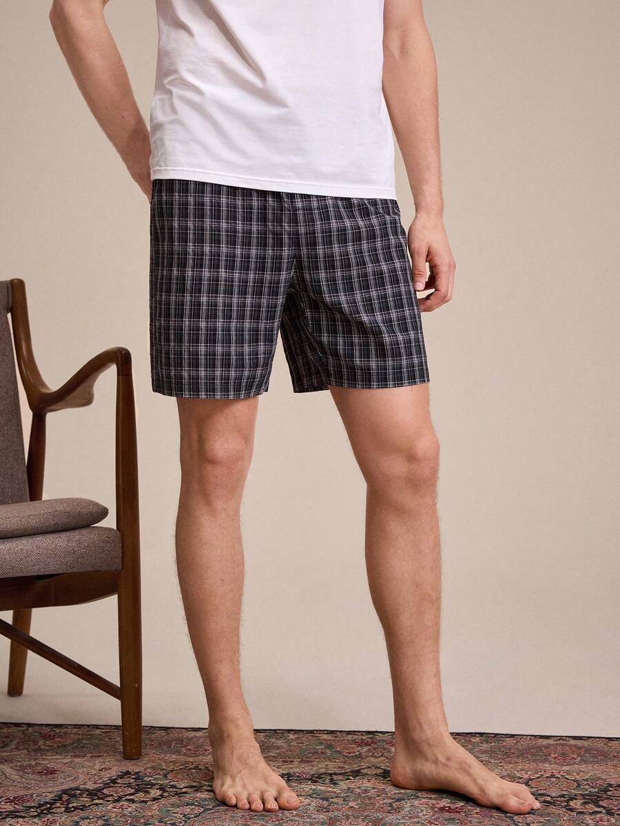 EverLounge Men's Plaid Button-Front Shorts, Home Wear - Black - View 1