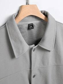 Manfinity Homme Chaqueta tipo cargo con botones de unicolor para hombres de talla grande - Gris Claro - Ver 6