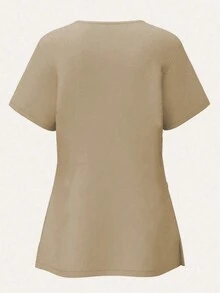 2Pcs /Nursing Scrub Uniform Set: Solid V-Neck Short Sleeve Top And Pants