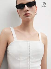 BizChic Women's Business/Office Wear Elegant Open Shoulder Cami Blouse Top, Date Night Outfit - White - View 3