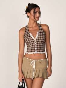 SHEIN Unity Áo khoác kẻ sọc rỗng ren chắp vá cài nút phía sau cổ phía trước - Nhiều màu - Xem 5