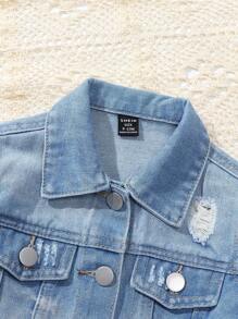 SHEIN Cute And Lively Embroidered Denim Jacket For Baby Girls - Medium Wash - View 4