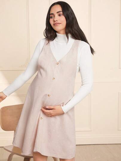 SHEIN Maternity Casual Loose Short Dress, Matching Top & Dress For Pregnant Women