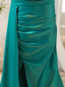 SHEIN Vestido Longo Sereia Ajustado Sem Mangas Verde Esmeralda Elegante, Adequado para Festa, Casamento, Concurso, Halloween, Eventos e Apresentações de Natal, Meninas Pré-Adolescentes - Verde Escuro - Visão 5