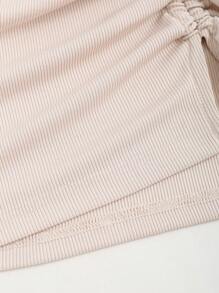 Sweetra Chân váy chữ A phối ren, eo xếp ly, màu trơn, kiểu Y2K - Màu be - Xem 5