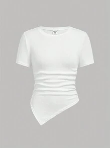 SHEIN Girlism 少女两件套黑白褶皱不对称休闲个性T恤