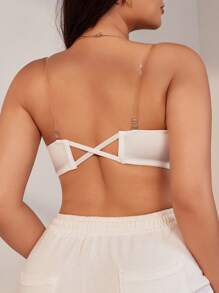 SHEIN Plus Size Solid Color Front Buckle Bandeau Bra & Wireless Bra - White - View 2