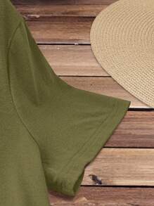 EMERY ROSE Women's Casual Love Print Round Neck Short Sleeve Bodycon Mini Dress, Summer Suitable For Going Out Chic Dress - Army Green - View 5