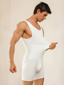 Hombre, enterizo moldeador con estampado de escamas de pez - Blanco - Ver 4