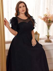 SHEIN Belle Plus Size Heavy Work Evening Party Black Prom Dress - Black - View 3