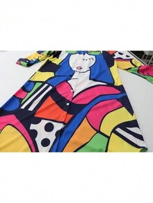 Damen Mode Langarm Blume Muster Hemdkragen Langes Lässiges Elegantes Kleid - Verschiedenfarbig - Übersicht 5