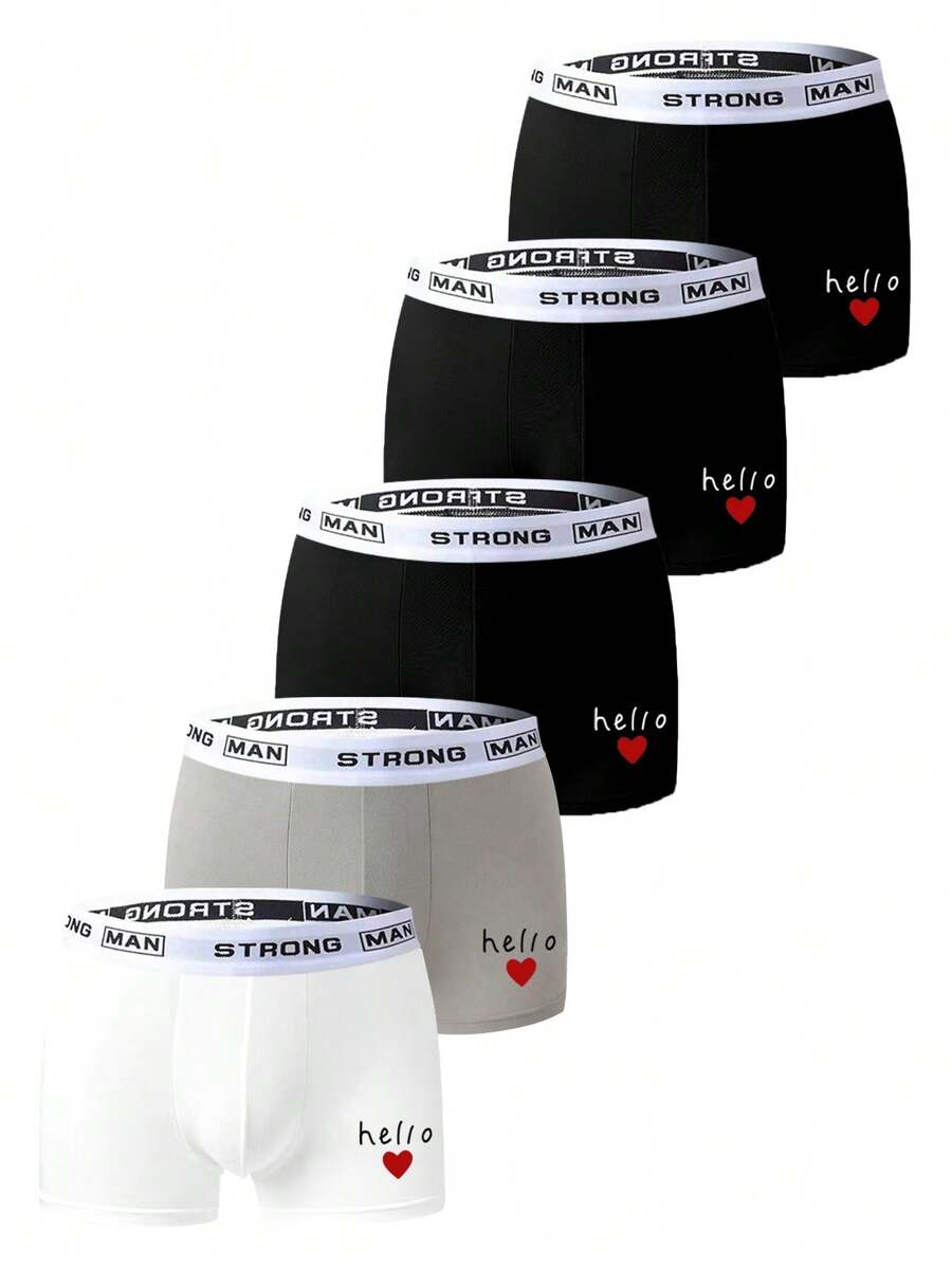 Men's Letter Printed Woven Band Boxer Briefs (5pcs/Set) - Multicolor - View 1