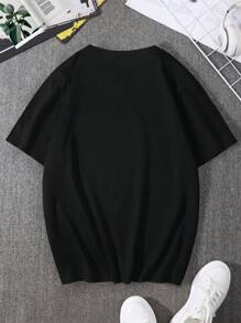 Claim Dot 男士地球印花圓領T恤 - 黑色 - 查看 4